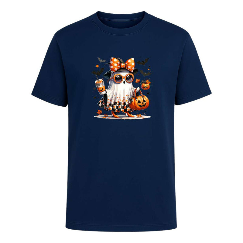 Playera Fantasma Cute Con Gafas Café Halloween Unisex