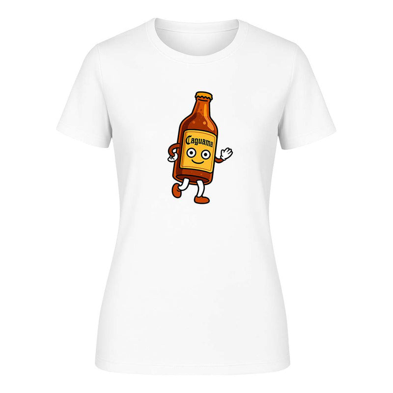 Playera KreaLab con diseño de caguama, botella y bailando para fiesta, broma y meme, dama, estilo casual y divertido.