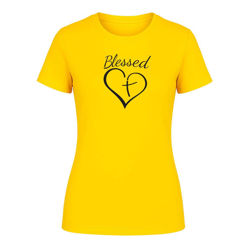 Playera "Blessed" Corazón con Cruz - Dama