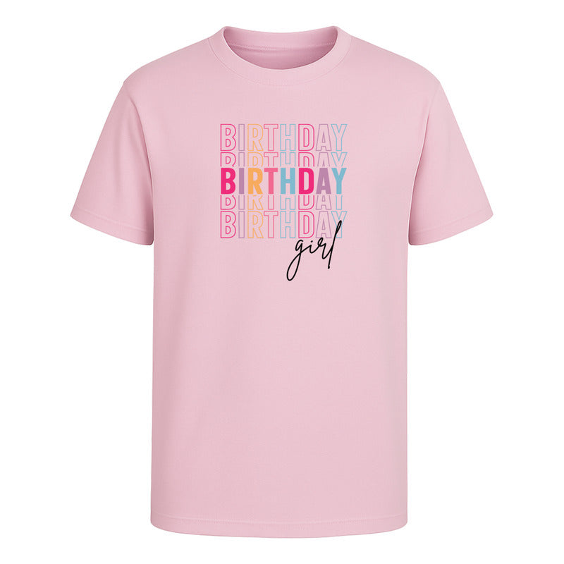 Playera Birthday Girl multicolor de KreaLab para cumpleaños, camiseta unisex con diseño festivo y colorido.