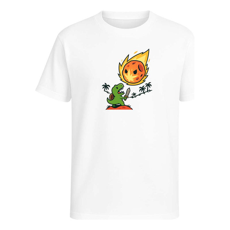 Playera divertida de dinosaurio contra asteroide de KreaLab, unisex, con diseño humorístico y estilo casual.
