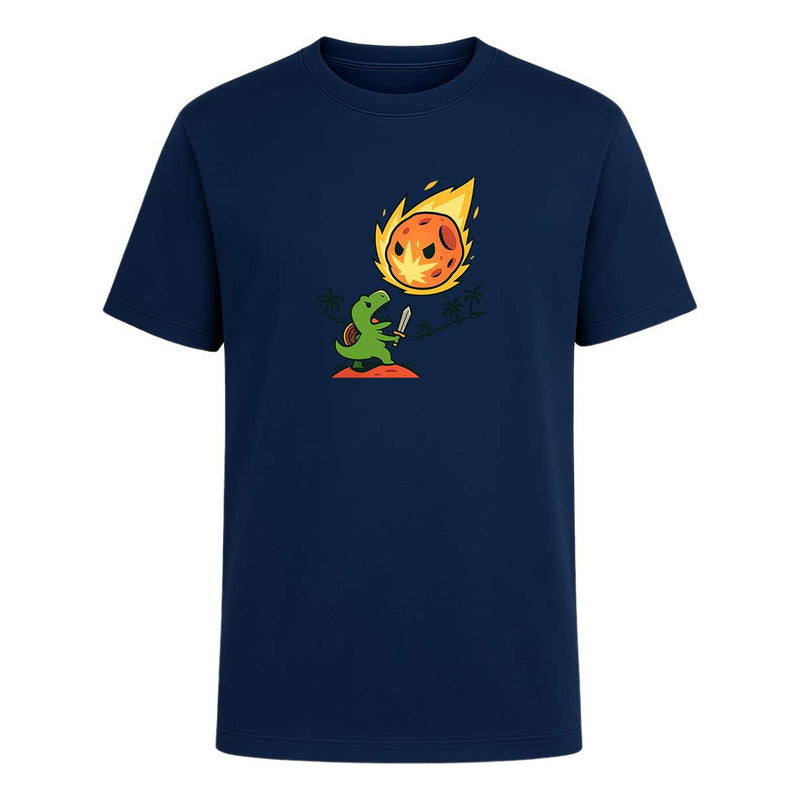 Playera unisex de Dinosaurio contra asteroide de KreaLab, con diseño divertido y colorido, perfecta para fans de dinosaurios.