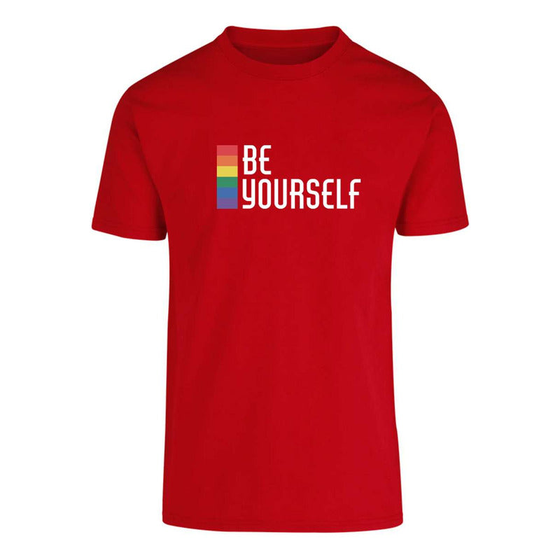 Playera unisex LGBT+ Be Yourself de KreaLab, color vibrante, con mensaje inclusivo y diseño moderno en la imagen.