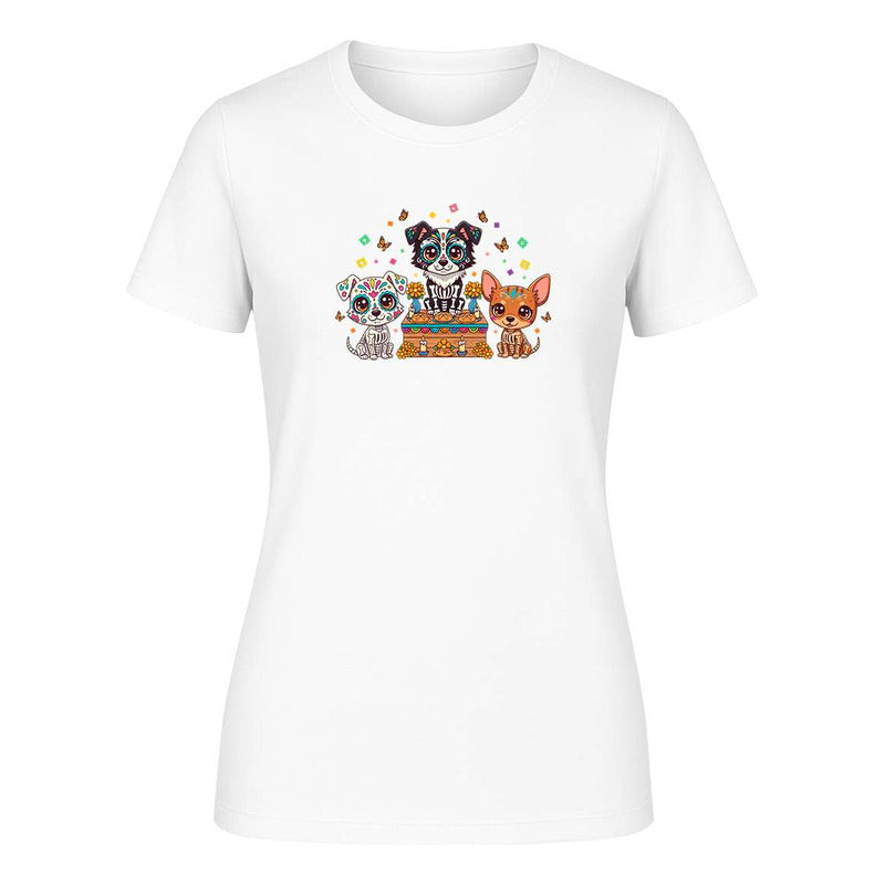 Playera Perros Calavera En Ofrenda Día De Muertos De Dama