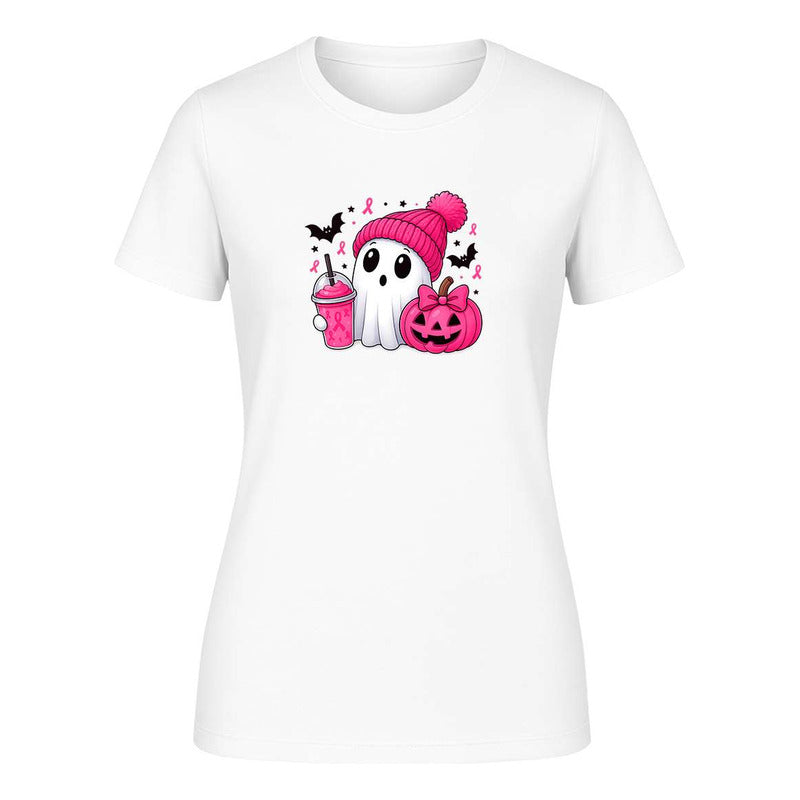 Playera De Dama Fantasma Halloween Octubre Rosa Cancer