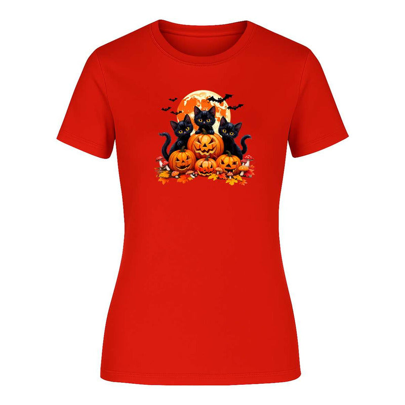 Playera Gatos Con Calabazas Halloween Tierno Fiesta De Dama