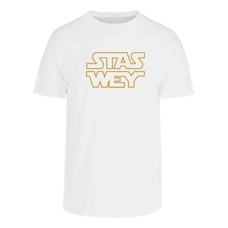 Playera Star Wars Stas Wey para caballero de KreaLab, diseño divertido y cómodo en color negro, con gráficos de personajes.