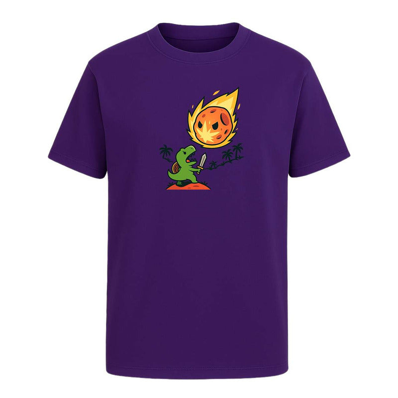 Playera unisex de KreaLab con diseño divertido de dinosaurio y asteroide, perfecta para bromas y estilo casual.