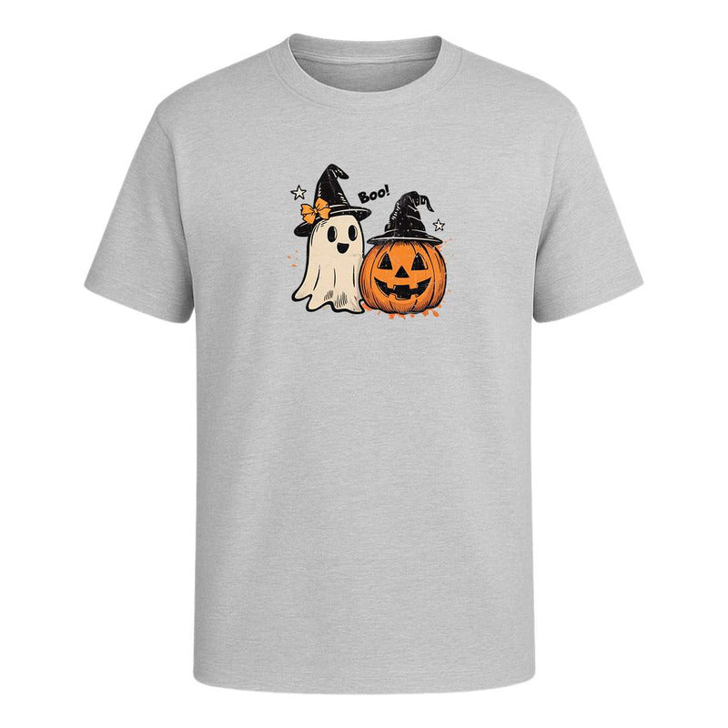 Playera unisex KreaLab con diseño de fantasmas y calabaza Boo para Halloween, estilo divertido y cómodo.