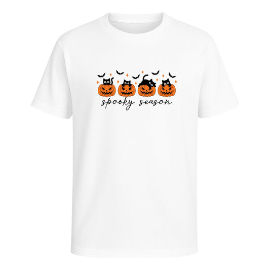Playera Spooky Season Infantil Halloween Con Calabazas Gatos
