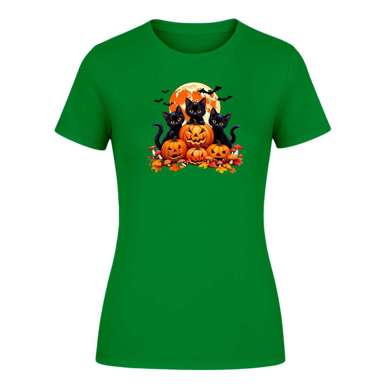 Playera Gatos Con Calabazas Halloween Tierno Fiesta De Dama