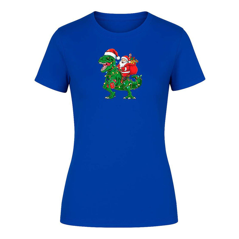 Playera Santa En T Rex Navideño Regalo Divertida De Dama