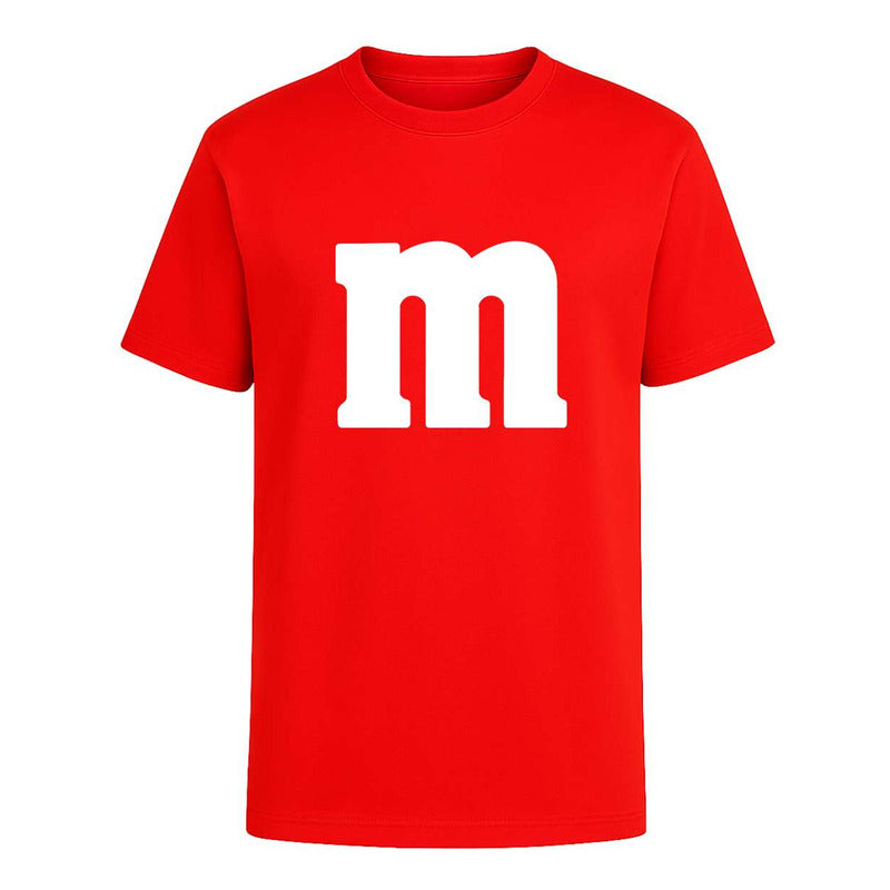 Playera infantil y juvenil de M&M de KreaLab, disfraz divertido y nuevo con diseño colorido y cómodo para niños y jóvenes.