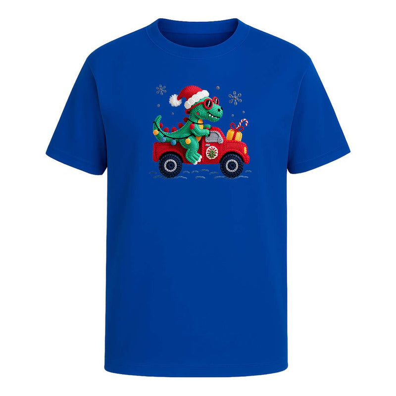Playera Dinosaurio Navideño Efecto Bordado Regalo Unisex