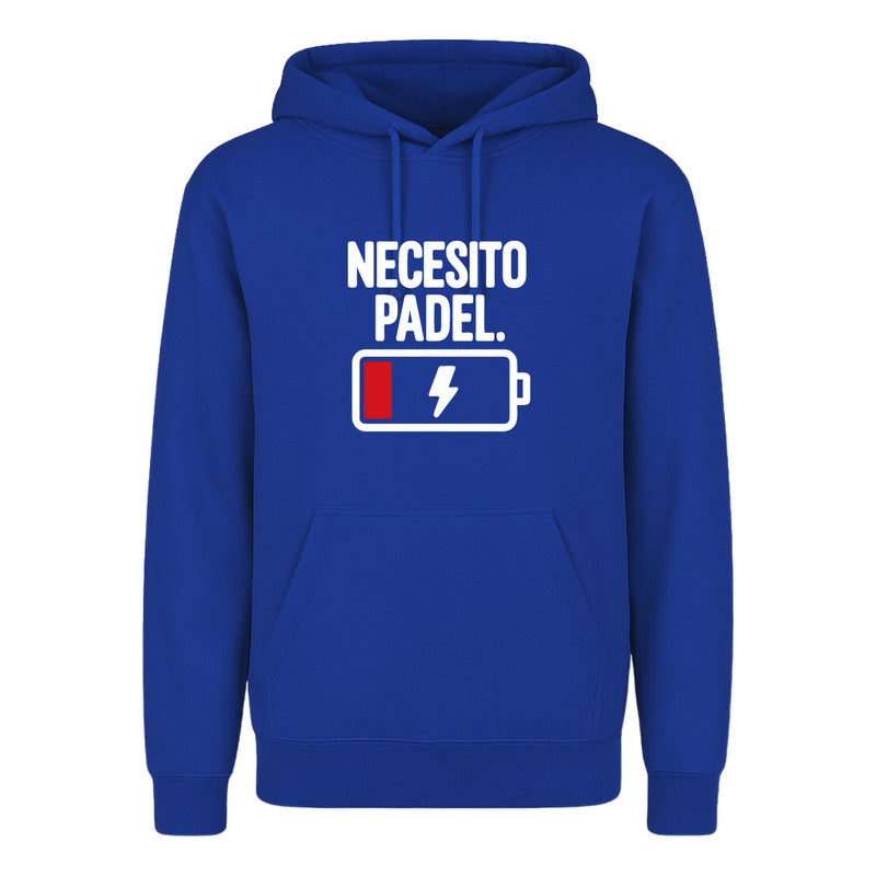 Sudadera unisex KreaLab Necesito Pádel divertida para fanáticos, con diseño colorido y cómodo para practicar pádel.