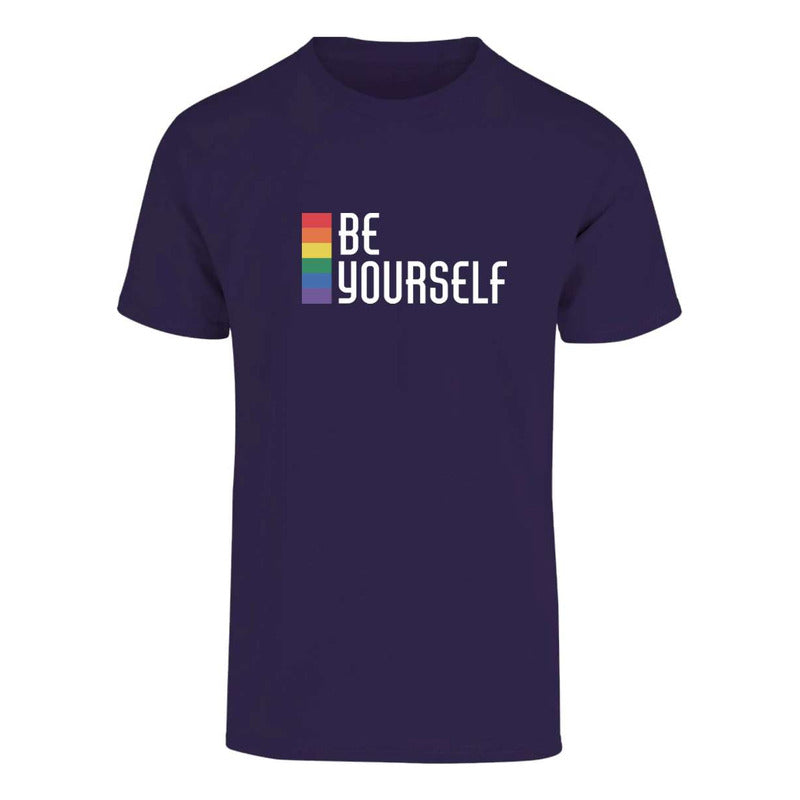 Playera unisex LGBT+ Be Yourself de KreaLab, nueva, con mensaje inclusivo y diseño colorido en la imagen.