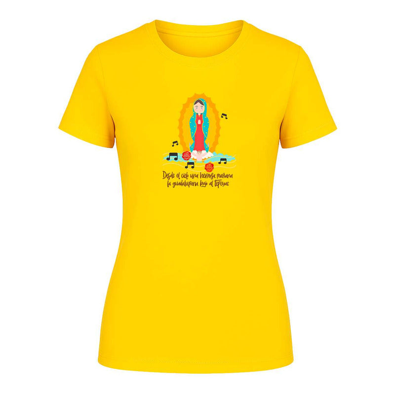 Playera de mujer KreaLab con diseño de la Virgen de Guadalupe, camiseta católica de la Guadalupana, estilo moderno y cómodo.