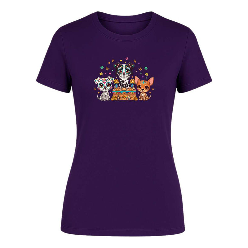 Playera Perros Calavera En Ofrenda Día De Muertos De Dama