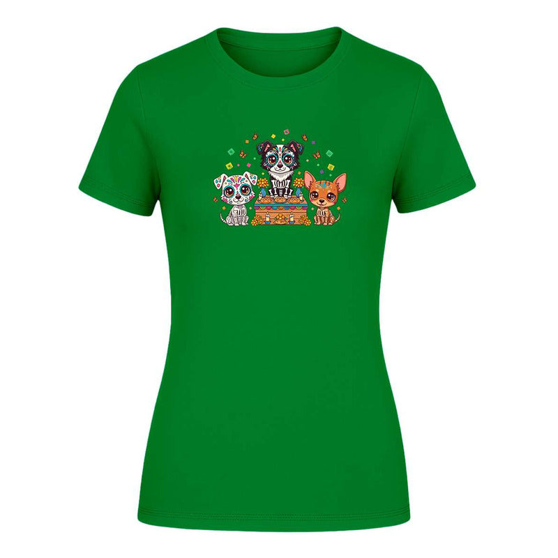 Playera Perros Calavera En Ofrenda Día De Muertos De Dama