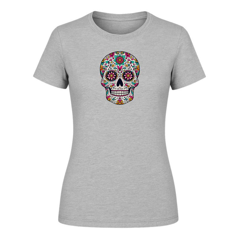 Playera KreaLab de calavera mexicana Día de Muertos con diseño mandala de dama en colores vibrantes.