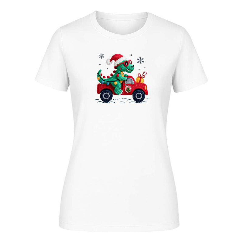 Playera "Dinosaurio Navideño" Efecto Bordado - Dama