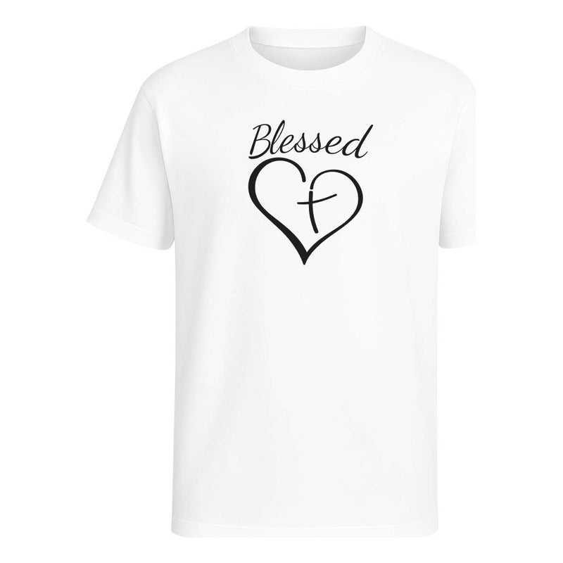Playera Blessed Corazón Con Cruz Fe Y Devoción Unisex