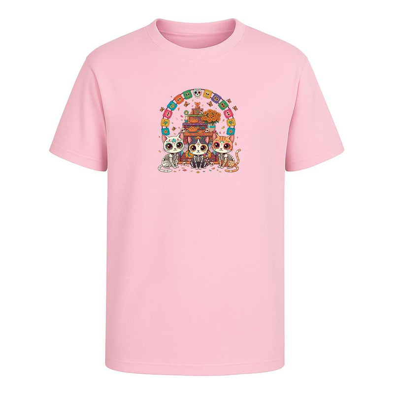 Playera Gatos Calavera En Ofrenda Día De Muertos Unisex