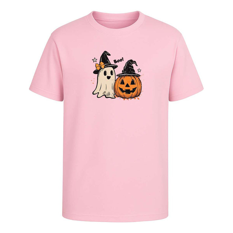 Playera unisex de KreaLab con diseño de fantasmas y calabaza Boo para Halloween, color negro y estilo divertido.
