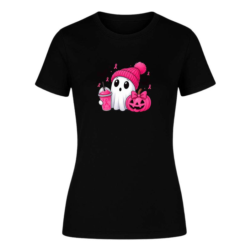 Playera De Dama Fantasma Halloween Octubre Rosa Cancer