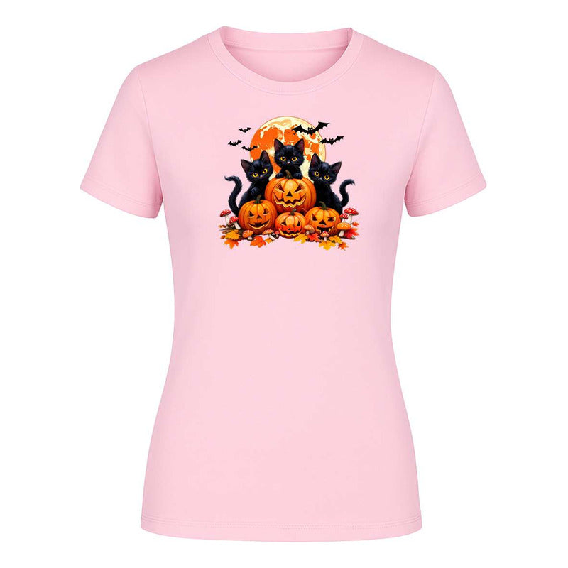 Playera Gatos Con Calabazas Halloween Tierno Fiesta De Dama