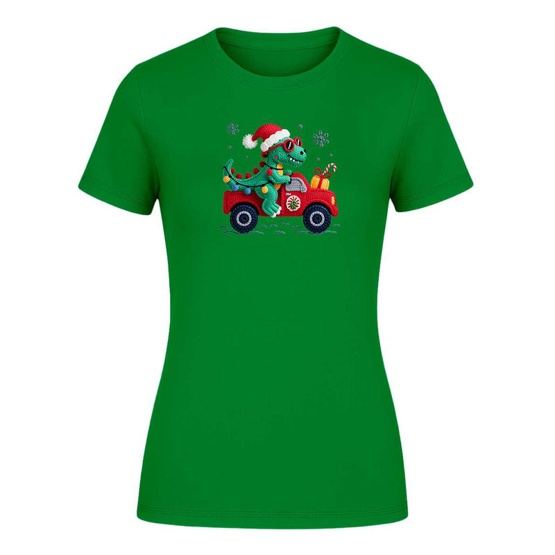 Playera "Dinosaurio Navideño" Efecto Bordado - Dama