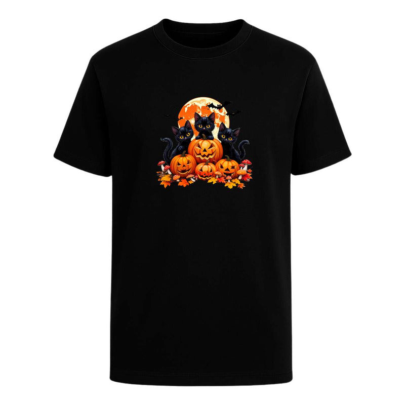 Playera Gatos Con Calabazas Halloween Tierno Fiesta Unisex