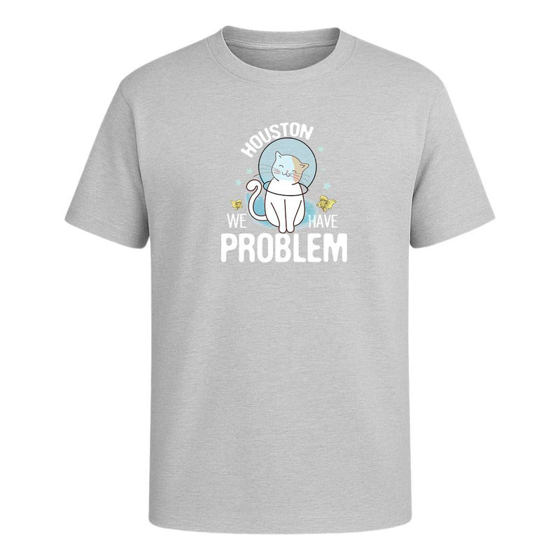 Playera Houston We Have Problem Gato Meme Divertida Unisex