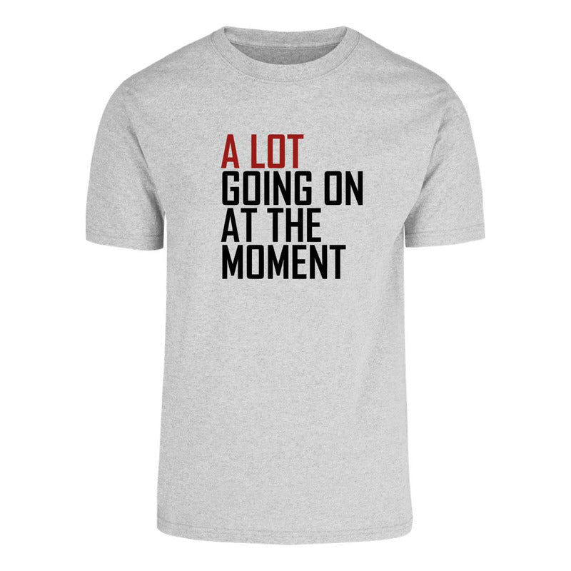 Playera unisex KreaLab de Taylor Swift con diseño "A Lot Going On At The Moment" en color neutro, vista frontal.