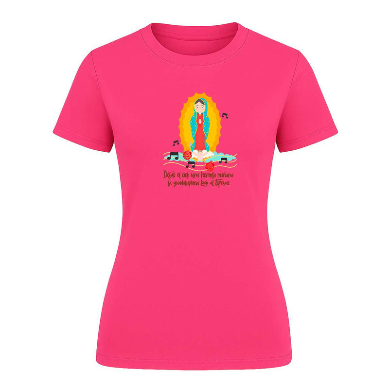 Playera KreaLab Virgen de Guadalupe, camiseta femenina con imagen de La Guadalupana, ropa católica moderna y cómoda.