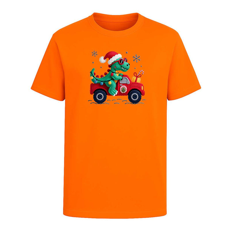 Playera Dinosaurio Navideño Efecto Bordado Regalo Unisex