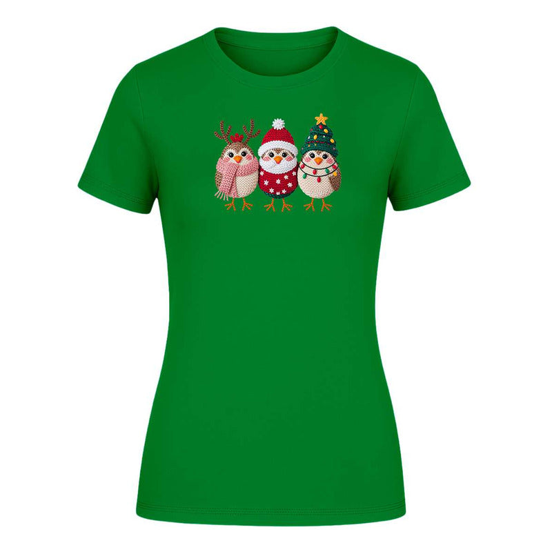 Playera Pajaritos Navideños Reno Santa Árbol Regalo De Dama