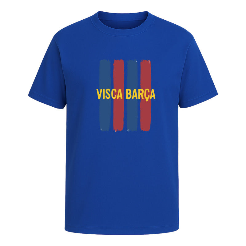 Playera unisex Visca Barça de fútbol de KreaLab con colores del Barcelona, diseñada para fans del equipo.