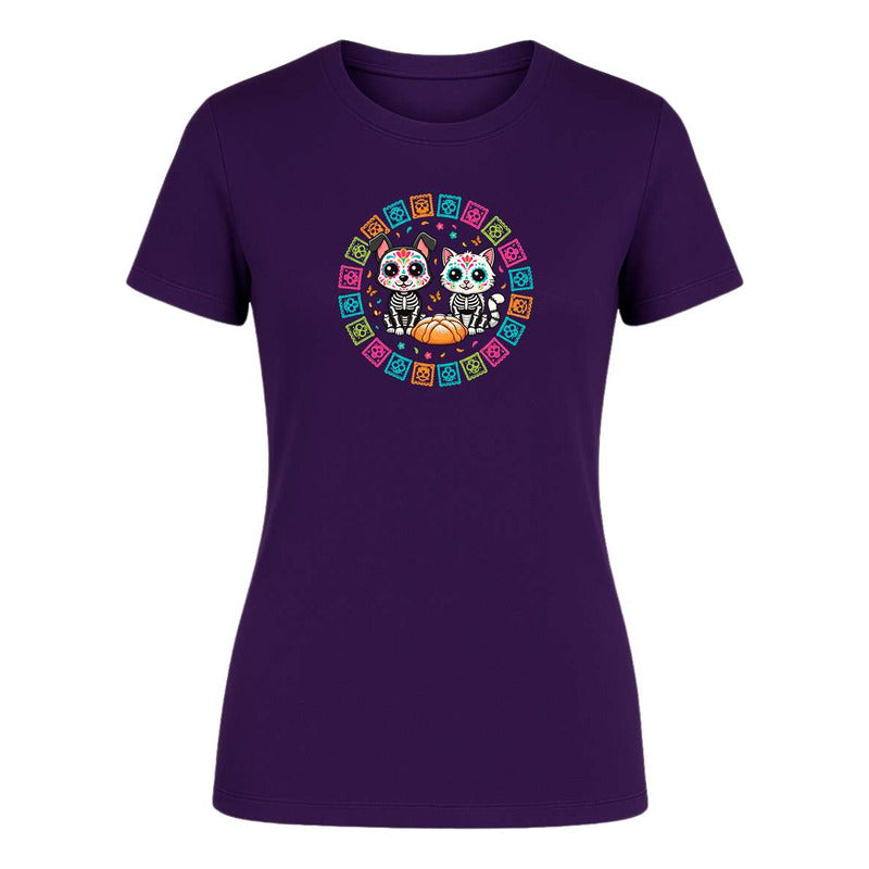 Playera "Gato y Perro Calavera" Día de Muertos - Dama