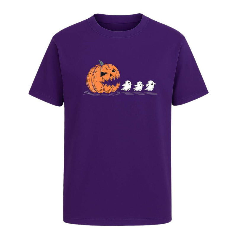 Playera Halloween Unisex Calabaza Vs Fantasmas Estilo Pacman